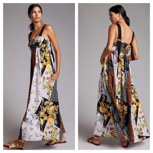 NEW Maeve Anthropologie Patchwork Floral Maxi Dress Colorful Boho Women's S - Picture 1 of 10